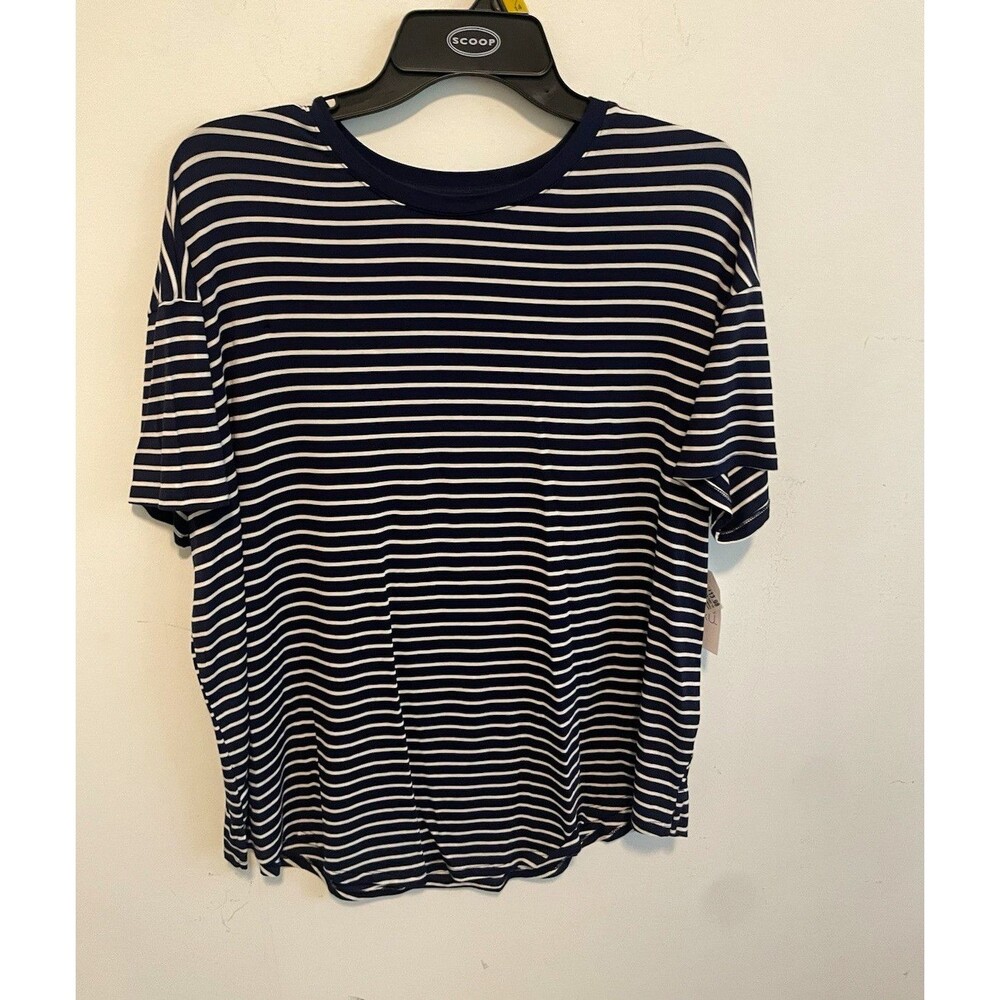 Time and Tru Women's Blue/White Striped Crew Neck Short Sleeve Tunic T-Shirt L